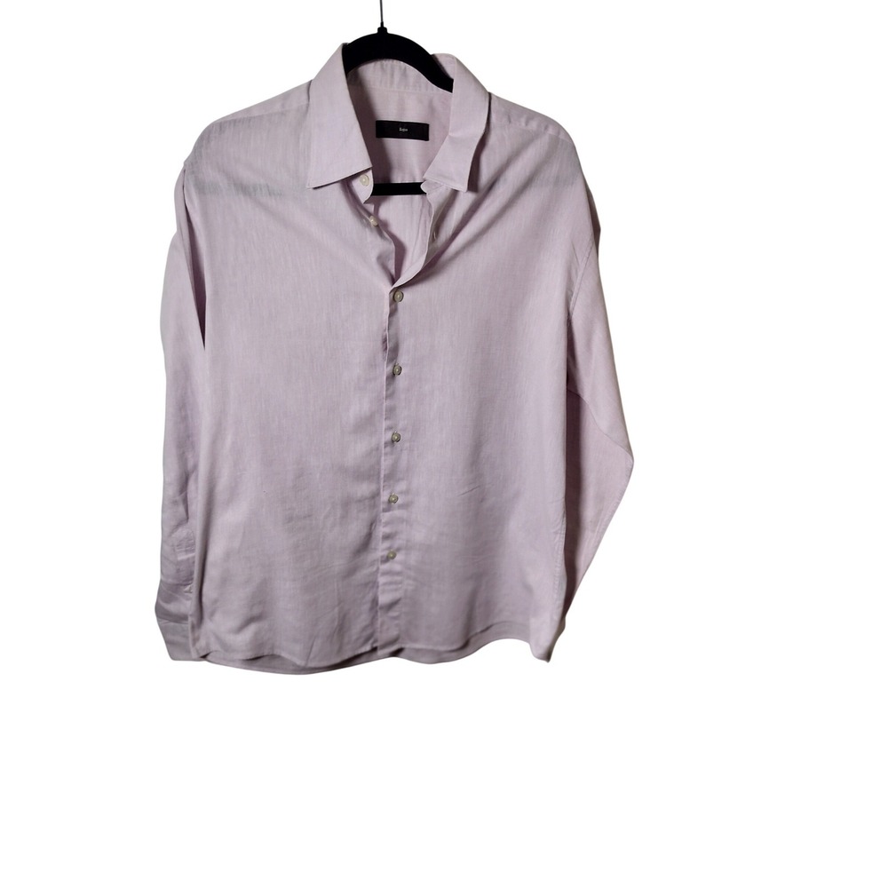 Zegna‎ Mens Lavender Cotton Linen Button Down Shirt Long Sleeve Size 43 17